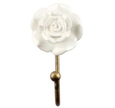 White Rose Flower Ceramic Wall Hook