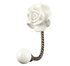 White Rose Flower Ceramic Wall Hook in Antique Fitting