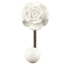 White Rose Flower Ceramic Wall Hook in Antique Fitting