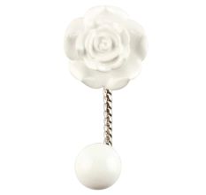 White Rose Flower Ceramic Wall Hook in Silver Fitting