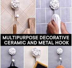 White Rose Flower Ceramic Wall Hook in Silver Fitting