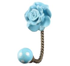 Turquoise Flower Ceramic Hook in Antique Fitting