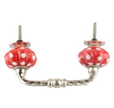 Red White Floral Dot Ceramic Cut Bridge Handles