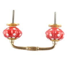 Red White Floral Dot Ceramic Bridge Handles