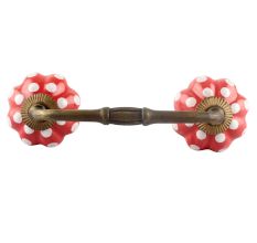 Red White Floral Dot Ceramic Bridge Handles