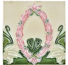 Vintage Ceramic Tile With Flower Wreath Design