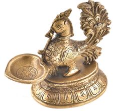 Elegant Brass Diya With Peacock Figurine