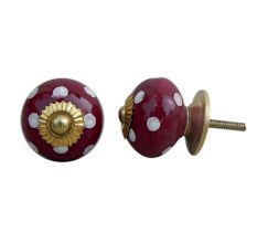 Cherry White Dot Ceramic Cabinet Knob