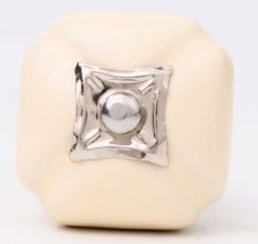 Solid Cream Square Ceramic Wardrobe Knob