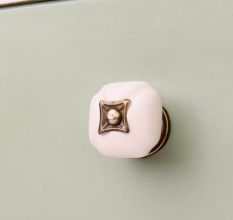 Solid Cream Square Ceramic Wardrobe Knob