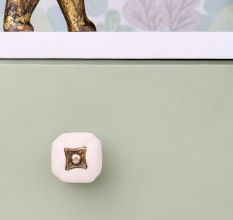 Solid Cream Square Ceramic Wardrobe Knob