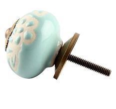 Sage Green Etched Ceramic Floral Drawer Knob Online