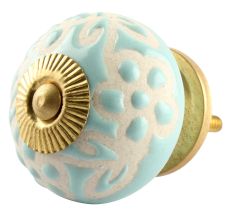 Sage Green Etched Ceramic Floral Drawer Knob Online
