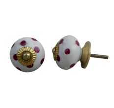 White Cherry Dot Ceramic Dresser Knob