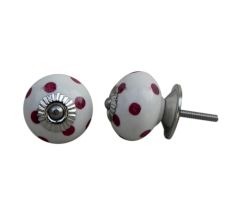 White Cherry Dot Ceramic Dresser Knob