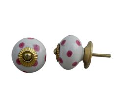 White Pink Dot Ceramic Drawer Knob
