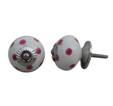 White Pink Dot Ceramic Drawer Knob