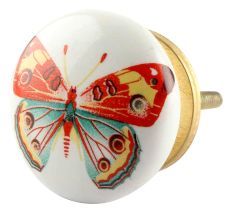 Multicolor Butterfly Ceramic Flat Drawer Knob