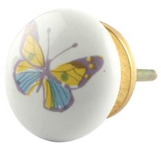 Yellow Butterfly Ceramic Flat Drawer Knob Online