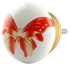 Red Butterfly Ceramic Wardrobe Knob