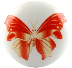 Red Butterfly Ceramic Wardrobe Knob