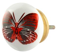 Dark Red Butterfly Ceramic Flat Knob