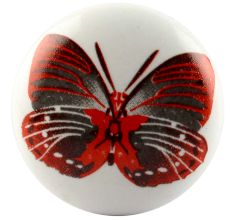 Dark Red Butterfly Ceramic Flat Knob