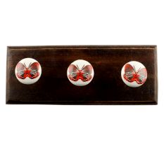 Dark Red Butterfly Ceramic Wooden Hook
