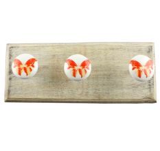 Red Butterfly Ceramic Wooden Hook