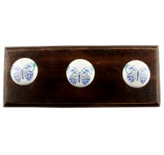 Blue Butterfly Ceramic Wooden Hook
