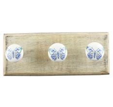 Blue Butterfly Ceramic Wooden Hook