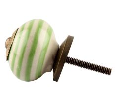 Pea Green Striped Ceramic Cabinet Knob