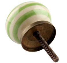 Pea Green Striped Ceramic Cabinet Knob