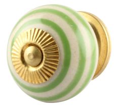 Pea Green Striped Ceramic Cabinet Knob