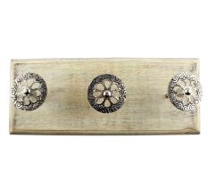 Silver Wheel Flower Wooden Hook