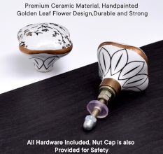 Golden Leaf Flower Square Ceramic Cabinet Knob