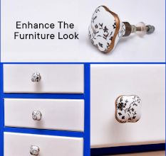 Golden Leaf Flower Square Ceramic Cabinet Knob