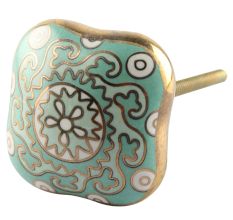 Square Ceramic Cabinet Knob in Sage Green