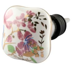 Pink Flower Square Ceramic Wine Stopper