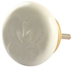 Ceramic Flat Wardrobe Knob in Cream Flower