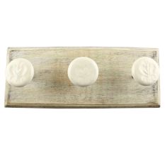 Cream Flower Ceramic Wooden Hook