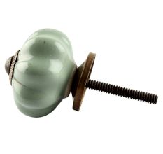 Sage Green Medium Ceramic Melon Knob in Silver Line