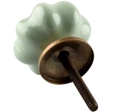 Sage Green Medium Ceramic Melon Knob in Silver Line