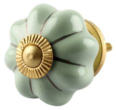 Sage Green Medium Ceramic Melon Knob in Silver Line