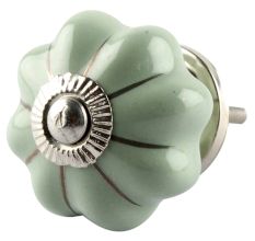Sage Green Medium Ceramic Melon Knob in Silver Line