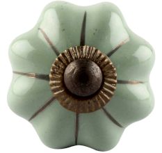 Sage Green Medium Ceramic Melon Knob in Silver Line