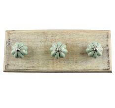 Sage Green Silve Line Medium Ceramic Wooden Hook