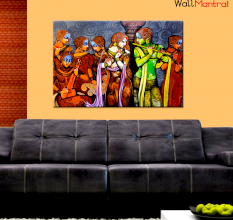 Radha Krishna with Gopi Wall Painting Premium Quality Canvas
