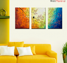 Colorful Painting Love Bird on a Branch Premium Quality Canvas Wall Hanging