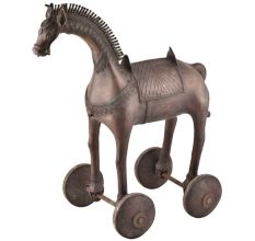 Tribal Brass Horse on Rolling wheels 